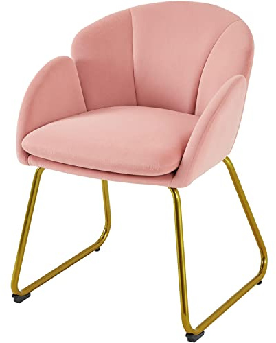 Abician Chaise de Salle à Manger en Velours Chaise Cuisine Fauteuil de Salon avec Pieds en Métal Doré Fauteuil d’appoint avec Accoudoirs pour Salle à Manger Salon Chambre Cuisine Bureau Rose