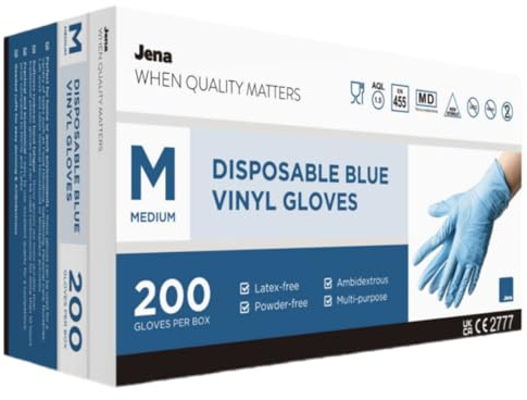 Jena Blue Medium Disposable Vinyl Gloves 200 Pack