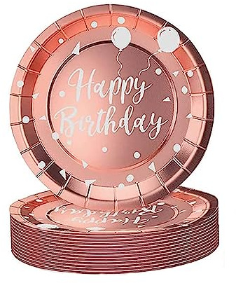 AHPYEUHK Papperstallrikar 50 stycken festtallrikar 17,8 cm festservis set barnfödelsedag engångsporslin perfekt för fester och fester (roséguld