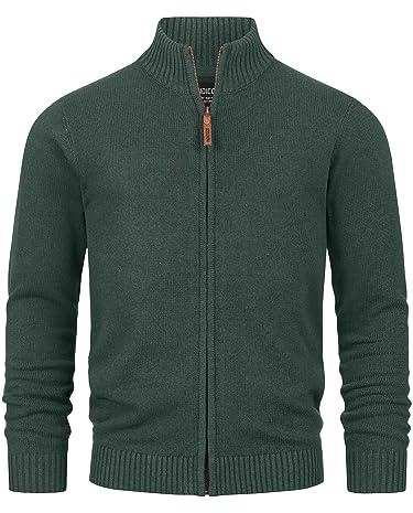 Indicode Herren INLut Strickjacke mit Stehkragen und Reißverschluss | Cardigan Feinstrickjacke für Männer Army, S