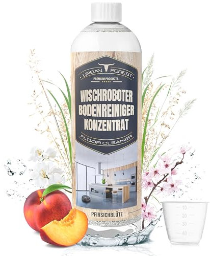 Bodenreiniger für Wischroboter & Saugroboter für alle Hartböden | Wischroboter Reinigungsmittel Konzentrat 1L | Streifenfreier Wischroboter Reiniger + Dosierer | URBAN FOREST | Pfirsichblüte