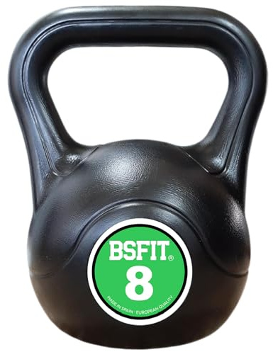BSFIT Pesa Rusa Kettlebell Fabricada en España, Agarre Ergonómico, Base Estable, Entrenamiento de Fuerza y Fitness, 3 a 14 kg (8 Kg)