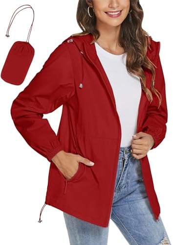 iWoo Waterproof Jackets Women Rain Coats For Women Raincoat Lightweight Outdoor Summer Hiking Packaway Jacket Red S