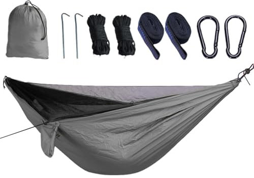 Flugnät för hängmatta, hängmattsnät, andningsbart nät resehängmatta karbinhake ingår, hängmatta camping, fallskärmshängmatta presenning för vildmark, strandresor utomhusaktiviteter