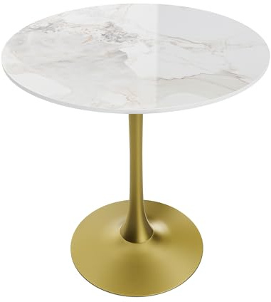 FATIVO Esstisch runder Küchentisch Marmor: Weiß Esszimmertisch Kleiner Skandinavisch Esstisch Ø76cm Rundtisch Luxus Hochglanz Tische für Esszimmer Restaurant Cafe Gold Metall Tischbeine 76×78.5CM