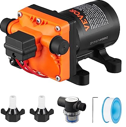 VEVOR Bomba de Diafragma de Agua 12 V Caudal de 3,5 GPM Presión Nominal de 55 PSI, Ajustable de 40 a 80 PSI, Pulverizadora Autocebante con Presostato para Autocaravanas, Caravanas, Embarcaciones