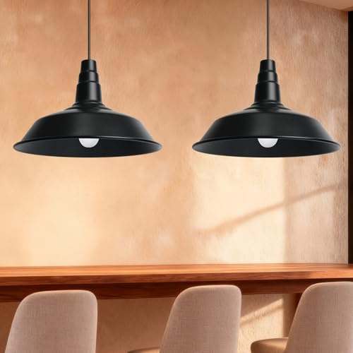 Maxled, Light is Led! 2 Stycken Retro Pendellampa Hängande Lampa Vintage Industrial Style Svart Kökslampa Hängande Metalltaklampa E27 Hängande Lampa Taklampa för Restaurang Vardagsrum Ø26cm