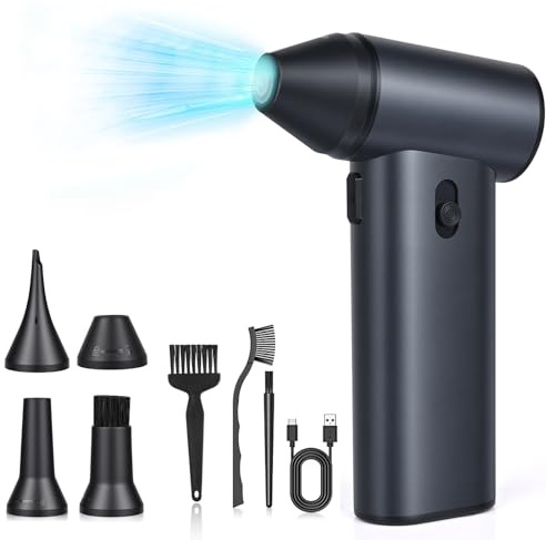 Glovios Soplador de Aire Potente 130000 U/min Mini soplador de Aire para PC, Coche y Exteriores, USB Recargable Plumero de Aire Comprimido Electrico con Batería