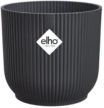 Elho Vibes Fold Round 16-100% Plastica Riciclata - Vaso per Piante da Interno - Ø 16.1 x H 14.8 cm - Nero/Anthracite