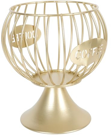 HIAKDOFT Cesta de Almacenamiento Multifuncional de Dorado para Café y Frutas Base Estable Práctica y para Hogar y Restaurante