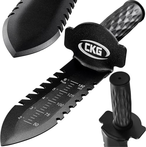 CKG Metal Detecting Shovel for Digging Heavy Duty Double Serrated Edge Digging Tool Trowel for Gardening, Camping, Landscaping, Treasure Hunting, Metal Detector Accessories