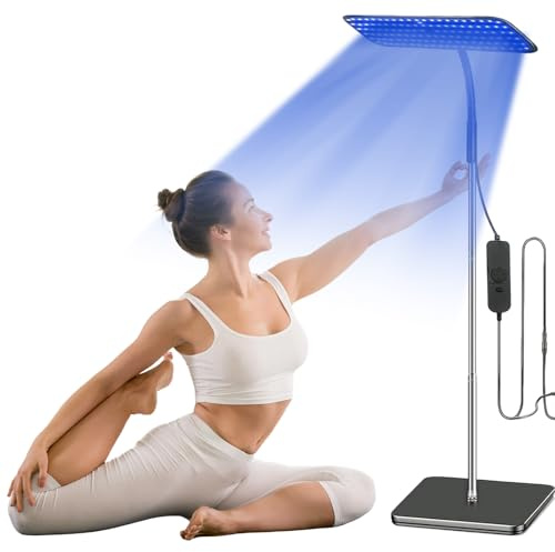 Solarium pour la maison, 460 NM & 490 NM Lampe de bronzage avec lunettes solarium, lumière bleue 25 W, support en métal réglable et minuterie, bronzage du visage avec 126 LED pour un usage domestique