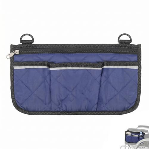 Bolsa Lateral para Silla de Ruedas con Franja Reflectante, Organizador de Almacenamiento Impermeable para Scooters de Movilidad y Sillas Eléctricas, Accesorios para Discapacitados, Azul