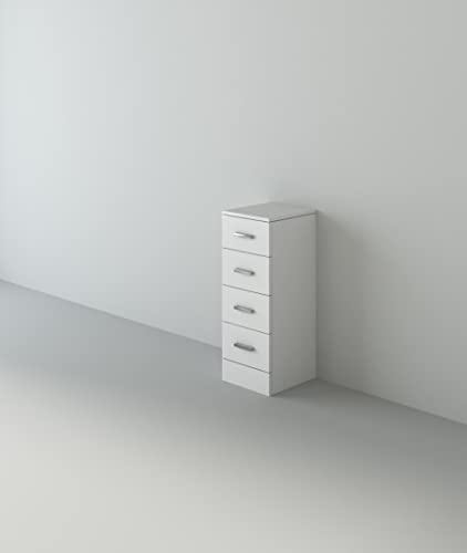 VeeBath NDSW4300 Linx Free Standing 4 Drawer Bathroom Cupboard High Gloss White Storage Furniture Cabinet Unit - 300 x 300mm