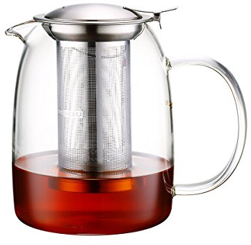 TOYO HOFU Glasteekanne 1100ml mit Edelstahlfilter – Hitzebeständige Borosilikatglas Teekanne mit Siebeinsatz, Tropffreiem Ausguss & Abnehmbarem Deckel, Spülmaschinenfest, Geschenkbox