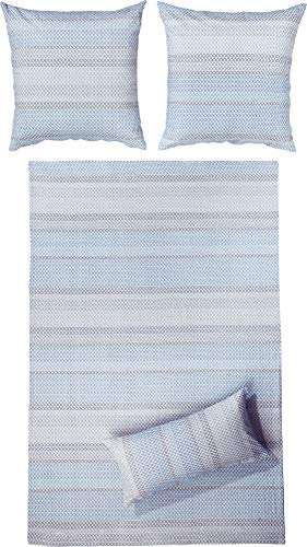 Erwin Müller Bettwäsche, Bettgarnitur Seersucker 100% Baumwolle hellblau-Natur Größe 40x80 cm / 135x220 cm - bügelfrei, mit praktischem Reißverschluss, temperaturausgleichend