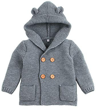 Chaqueta de Punto para bebé Abrigos con Capucha Niños Niñas de Punto Suéter cálido Outwear