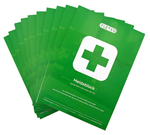 FLEXEO Meldeblock | DSGVO konforme Alternative zum Verbandbuch | 50 Blatt | DIN A5 | Gem. DGUV 204-020 | Stand 2021 | Verbandsbuch Betrieb 2021 | Verbandbuch für Betriebe 2021 | 10 Stück