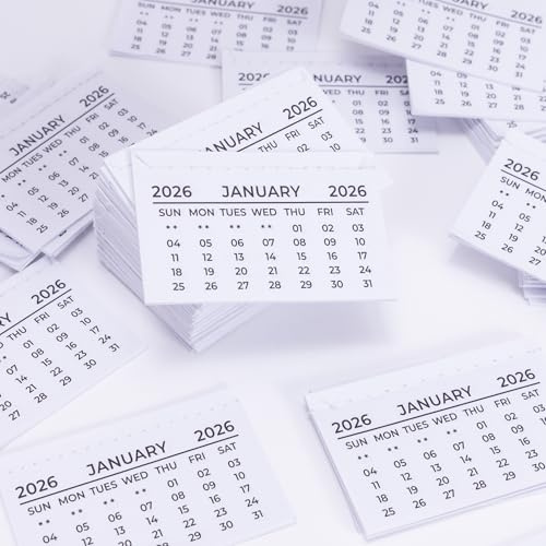 Pack of 40 Mini Calendar Tabs 2026 Month to View Insert White Tear Off Pads Hand Sewn Stitches