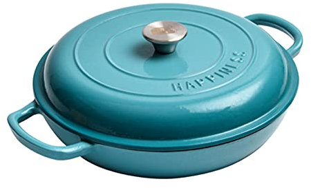 MYYINGBIN Shallow Casserole Braiser, Enameled Cast Iron Casserole Dish With Lid And Handle, Non Stick Cooking Pan Pot Dutch Oven, Blue
