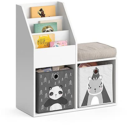 Vicco Kinderregal Weiß Luigi Mini, mit 2 Faltboxen Opt.5-31x79x72 cm hergestellt aus Spanplatte - Bücherregal perfekt fürs Kinderzimmer, Praktische Aufbewahrung für Bücher & Spielzeug