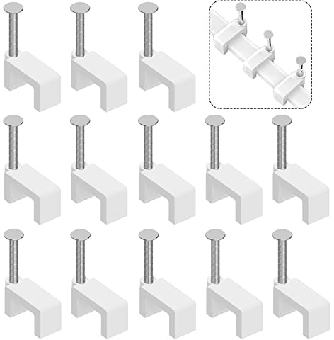 Cable Clips Nail in Cable Clips 100 Pcs 8mm Flat Ethernet Cable Wall Clips Cable Tacks Coax Cable Clip Speaker Wire Clips Cable Nails for Cords Cat5/Cat5e/Cat6/Cat7 RJ45 Cord Clips