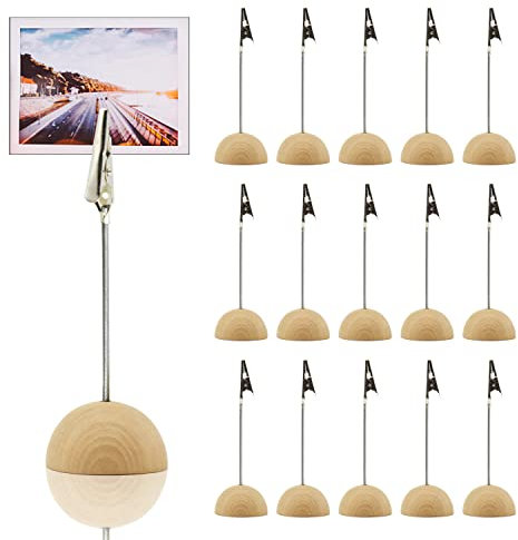 Fotohalter mit Klammern,20pcs Holz Kartenständer,Memohalter,Fotohalter Clip,Tischkartenhalter Platzkartenhalter,Memo Clip Halter mit Krokodilverschluss Holzsockel Fotoständer Tischkartenhalter