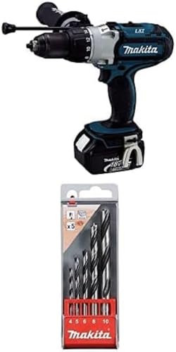 Makita DHP451RTJ Akku-Schlagbohrschrauber 3-Gang 18V / 5,0 Ah, 2 Akkus + Ladegerät im MAKPAC + Holzbohrer-Set 4-10mm