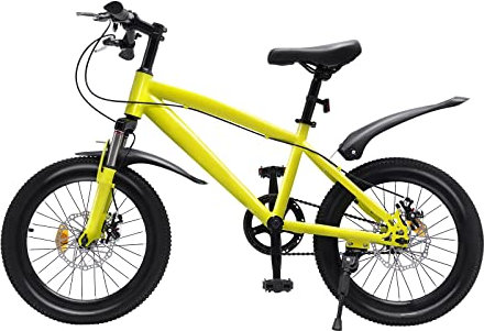 18 Zoll Kinderfahrrad Mädchen Jungen Mountainbike Jungen Mädchen Fahrräder Jungenfahrrad Kinderrad Mountainbike mit Elektrische Taschenlampe (Gelb, Schwarz)
