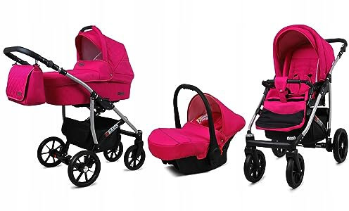 BabyLux® Kinderwagen Set 3 in 1 - Qbaro - incl. Babywanne, Buggy Sportsitz, Auto-Babyschale - Autositz - Kinderwagenset - Kombikinderwagen mit Wickeltasche, Regenschutz usw.