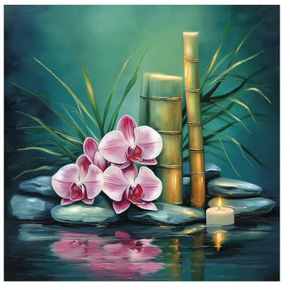Ideen mit Herz 5D Diamond Painting | Diamantmålningsset | motiv: 30 x 30 cm | duk: 35 x 35 cm | DIY | stenar | inkl. tillbehör | designvarianter (orkidéer med bambu)