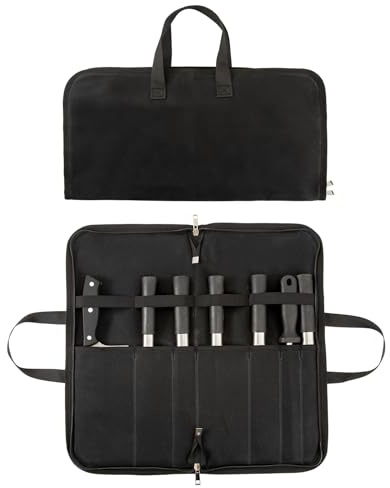 Knife Roll,Knife Bag with 7 Slots,Heavy Duty Waxed Canvas knife Case,Portable Chef Knife Roll Bag For Kitchen Cooking.Cutlery Knives Holders Protectors,Chef Knife Carrying Case For Travel & Camping