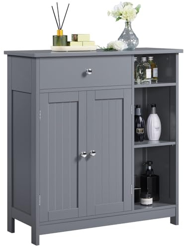 Yaheetech Mobile da Bagno Armadietto Autoportante con Scomparti Mobiletto Multiuso da Terra con Cassetto e Ante 75 x 30 x 80 cm Armadio Salvaspazio con Ripiano Regolabile Moderno Grigio Scuro