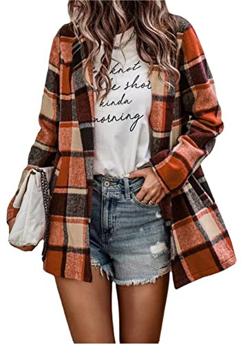 tinbarry Camicia Donna Blusa Quadri Camicia Flanella Manica Lunga Elegante Flanella Camicetta Shirt Giacca