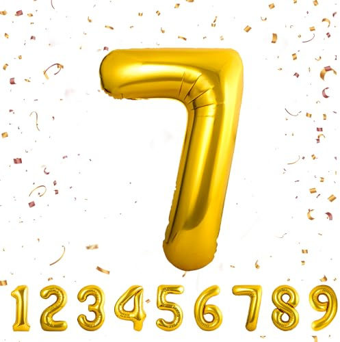 Number 7 Balloons 7,Gold 7 Balloon 40 Inch Giant Helium Foil Number Balloons for Boys Girls Party Decor Birthday Anniversary Graduation Party Decorations Supplies