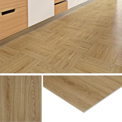 Livelynine Vinylgolv Självhäftande Träutseende Ljus PVC Golvbeläggning Självhäftande plattor 30x30CM 32-Tiles Vattentäta PVC-plattor Självhäftande Golvbeläggning Badrum Kök Laminatgolv Ek Naturlig