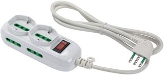 FANTON 474144 Multipresa TRIAX 2 prese bipasso-schuko, 4 prese bipasso, cavo 1,5m, spina a squadra 10A + interruttore di sicurezza, colore bianco