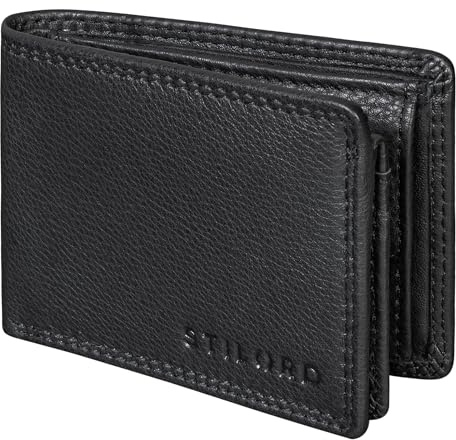 STILORD Matteo Herren Mini Portemonnaie Leder Echtleder Geldbörse RFID Schutz modernes Design Brieftaschen für Männer mit Münzfach Geldbeutel klein Leather Slim Wallet Farbe:schwarz
