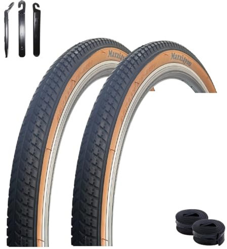 2 x maxxi4you HY 136 Fahrradreifen Schwarz/Braun 47-622 (28 x 1,75) + 2 x passende Schläuche AV inkl. maxxi4you Reifenheber