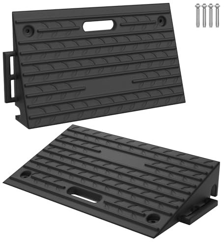 NAIZY Lot de 2 rampes de trottoir en caoutchouc - 10 cm de haut - Portable - Avec poignée - Antidérapantes - Charge maximale : 2000 kg - Pour voiture, fauteuil roulant, moto