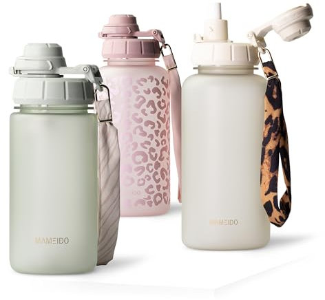 MAMEIDO Botella con pajita y marcador de tiempo 500 ml, Botellas de agua a prueba de fugas, Botella agua niños sin BPA, Botella agua gimnasio fabricada en Tritan, Water Bottle (Desert Sage)