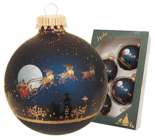 Krabba glas Lauscha – juldekoration/julgranspynt av glas – julgranskulor – motiv: midnatt före jul med gulddekoration – 4 stycken – storlek: 4 x 7 cm