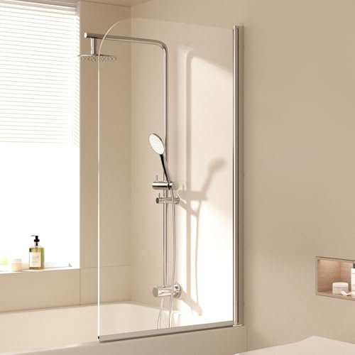 EMKE Paroi de douche pour baignoire 70 x 140 cm - Pliable - Pour baignoire, paroi de douche pliable - Verre de sécurité 6 mm