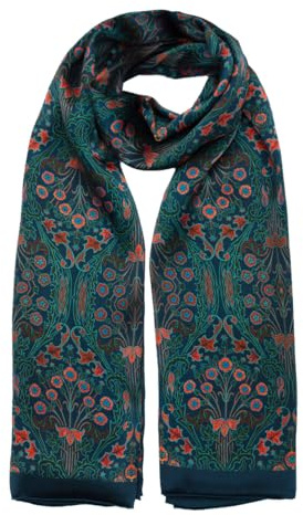 Lång Silk Foulard | Dubbelsidigt tryck Natursilke 180 x 65 cm | Handsydd | Art Nouveau & Art Deco-tryck | Elegant nack- eller axeltillbehör och present, Natur, 180 x 65 cm