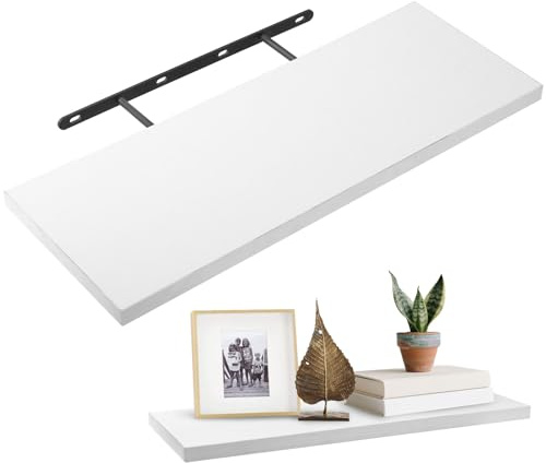 Peygre Mensole da Muro Bianche, Mensola Galleggiante Lunga 40 cm, Mensole Legno, Mensola da Muro, Scaffale per Bagno, Camera da Letto, Cucina, Soggiorno, Ufficio, Corridoio (40 x 15 x 1,5 cm)