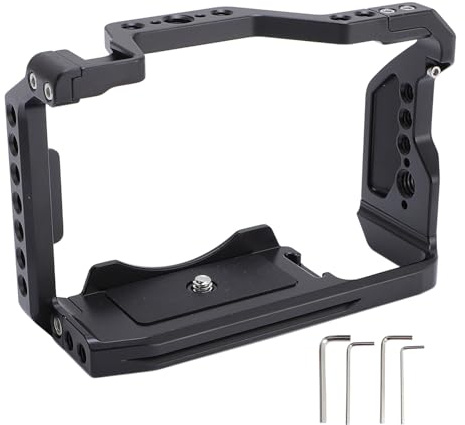 Estink Camera Cage, Aluminum Alloy CNC Machining with Multi Hole Design for Mounting Accessories, with 38mm Wide Sliding Arca Style Plate for A6700 Camera