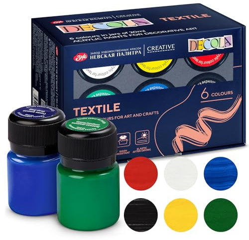 Decola Set Pintura Textil Acrilica | 6x20ml Colores trendy Por Ropa Resistentes En Lavadora | Hechos En da Nevskaya Palitra
