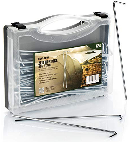 COM-FOUR® 72x picchetti per tende in acciaio con scatola per riporlo - picchetti da terra lunghi e robusti per campeggio e all'aperto - ideali per terreno normale - Ø 4 mm