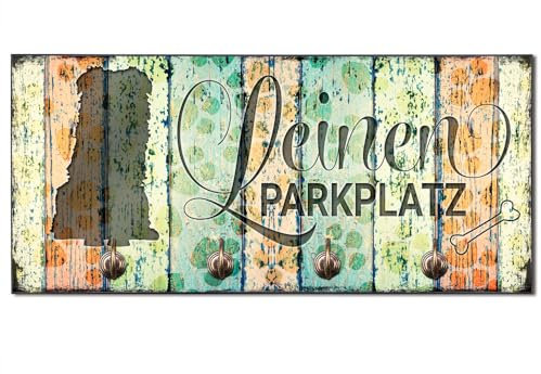 Cadouri Design-Hundegarderobe » Leinen Parkplatz « mit Hunde-Silhouette (Border Collie) Wandhaken Hund┊Wandgarderobe, Leinenhalter, Hakenleiste