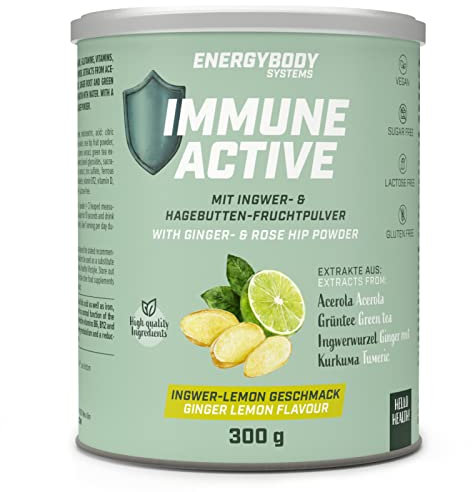 Energybody Immune Active Vitamin Drink mit Superfoods / 300g Pulver, 30 Portionen mit Lemon-Geschmack/Nahrungsergänzung zur Unterstützung des Immunsystems mit wichtigen Vitaminen & Mineralstoffen